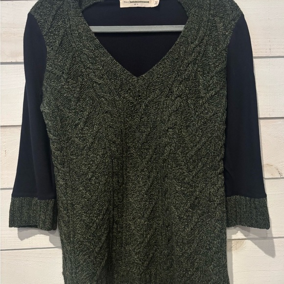 Pilcro and the Letterpress byAnthropology Green/Navy  Cable Knit V-Neck Sweater - Picture 3 of 15